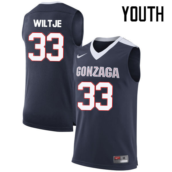 Youth #33 Kyle Wiltje Gonzaga Bulldogs College Basketball Jerseys-Navy